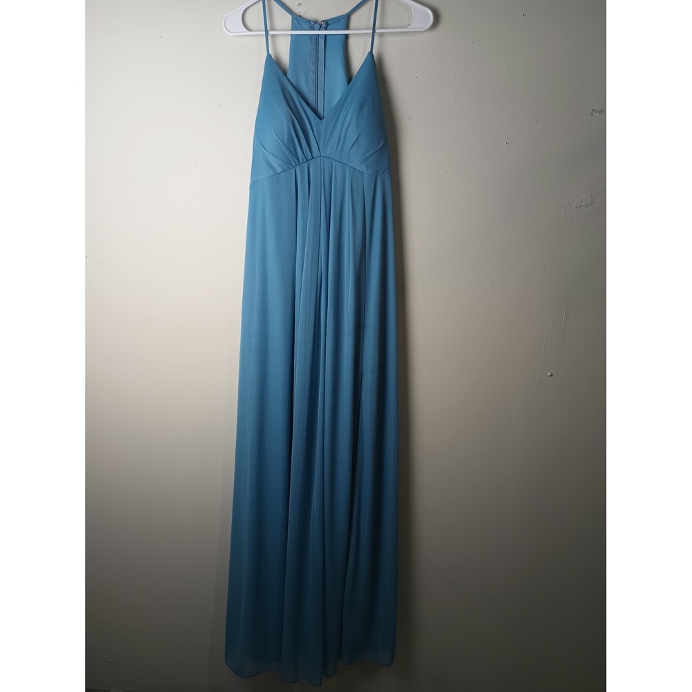 Azazie Sky Blue Chiffon Formal Bridesmaid Dress Racerback High Slit Size‎ A8
